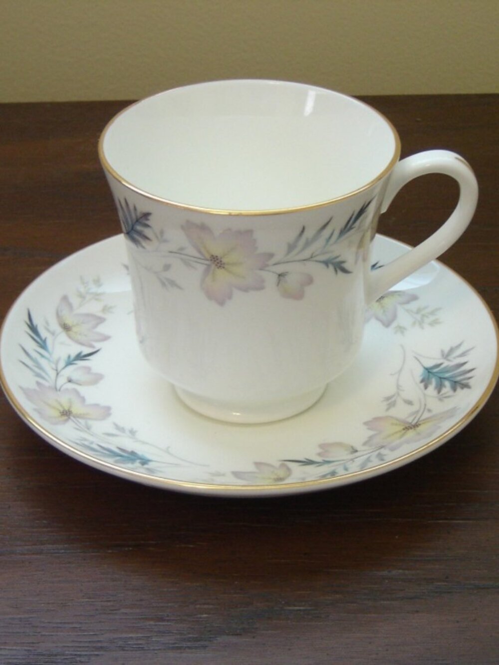 Royal Tuscan yellow purple floral cup and saucer mint condition